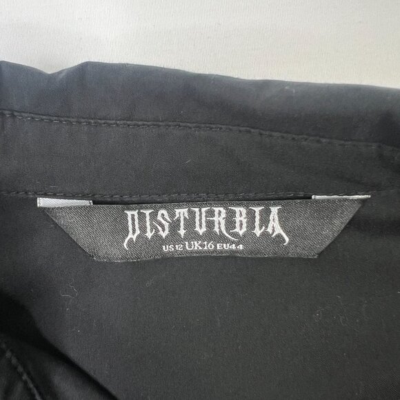 Disturbia Tempora Embroidered Midi Shirt Dress Skeleton Hand Belted Black US 12 - Picture 9 of 16